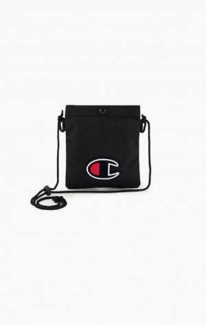 Champion C Logo Coated Shoulder Bag Miesten Laukut Mustat | 1603-LJWOX