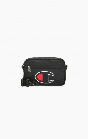 Champion Satin C Logo Patch Shoulder Bag Miesten Laukut Mustat | 1980-MKHPB