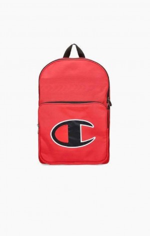 Champion Satin C Logo Patch Zipped Backpack Miesten Laukut Punainen | 7051-HRFTB