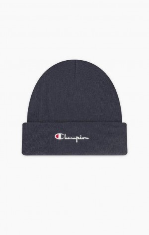 Champion Script Logo Recycled Yarn Beanie Hat Miesten Hatut Tummanturkoosi | 3042-ATOPD