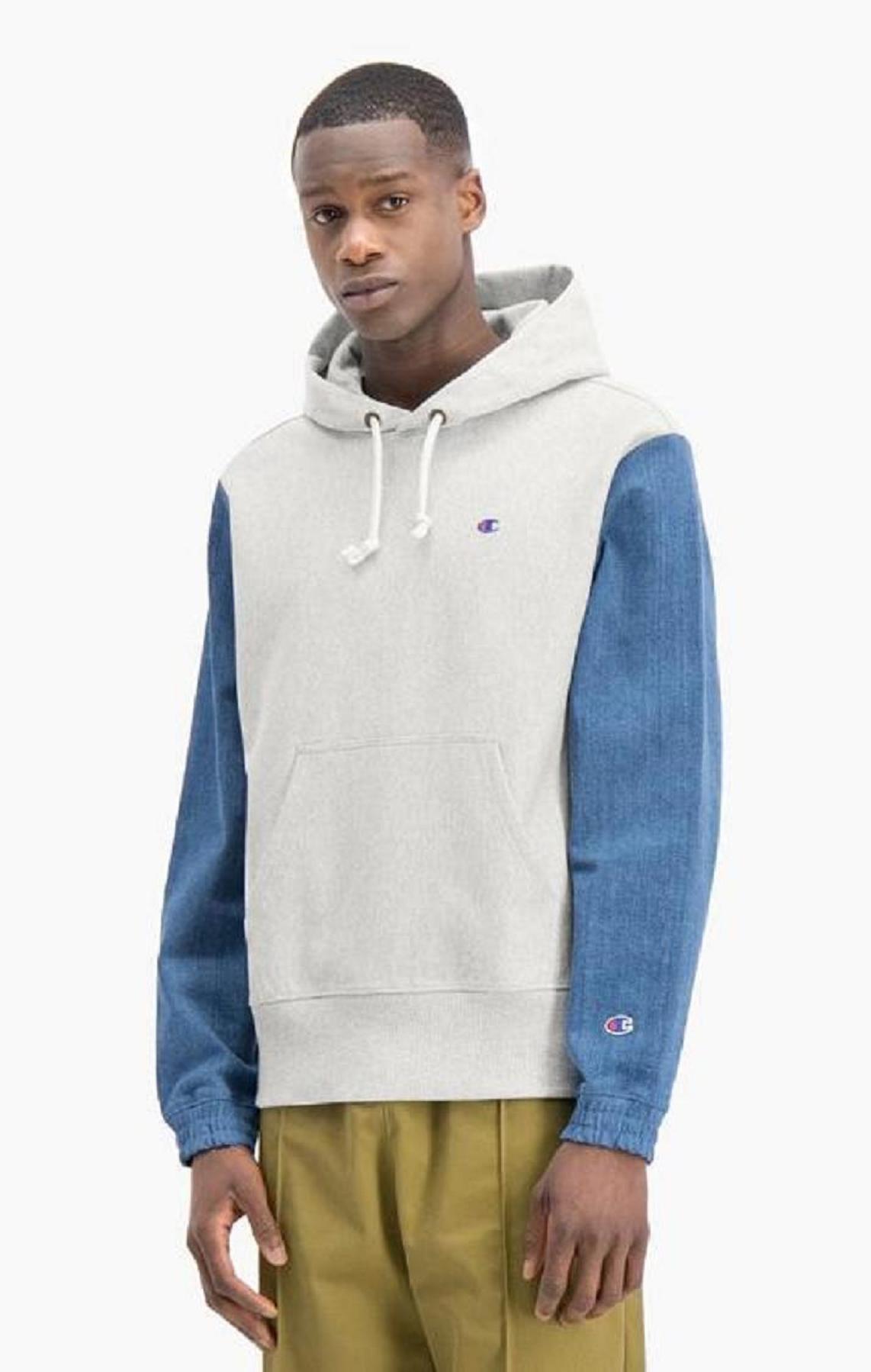 Champion Denim Sleeve Reverse Weave Hoodie Miesten Huppari Vaaleanharmaat | 7365-SQHET