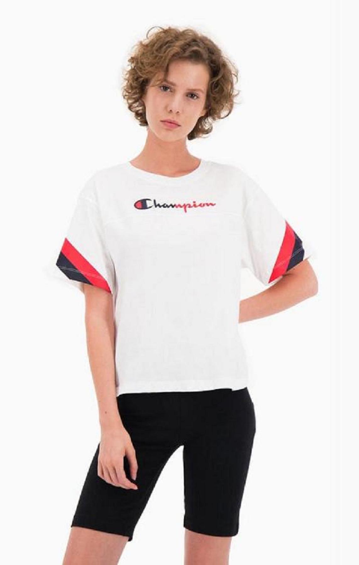 Champion Contrast Logo Stripe Jersey Top Naisten T Paidat Valkoinen | 6271-MYKXL