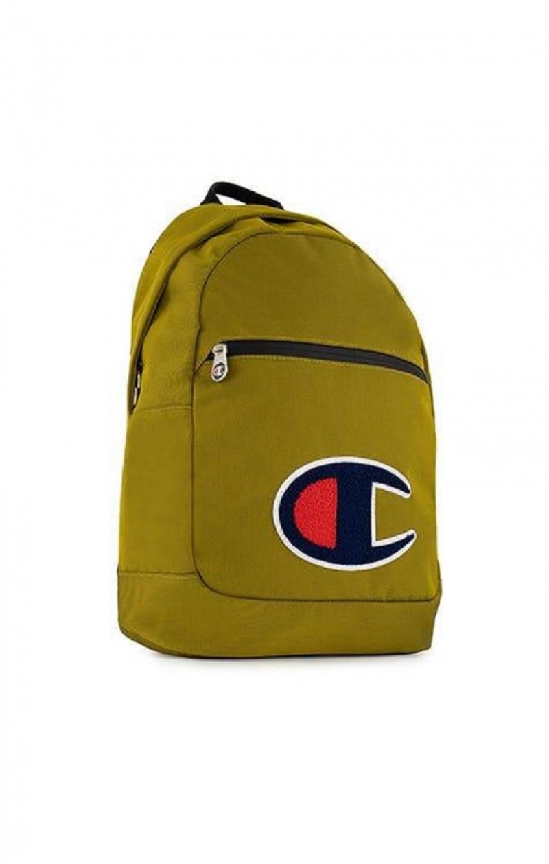 Champion Chenille C Patch Faux Nahkaiset Backpack Miesten Laukut Kultaiset | 3520-VNSWU