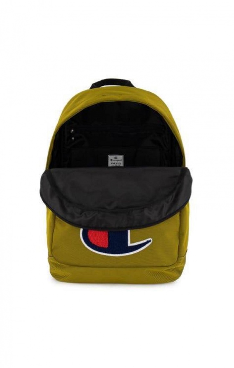 Champion Chenille C Patch Faux Nahkaiset Backpack Miesten Laukut Kultaiset | 3520-VNSWU