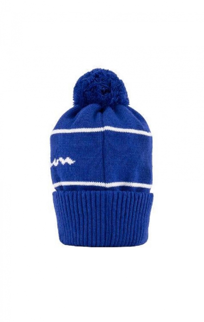 Champion Script Logo Stripe Bobble Beanie Hat Miesten Hatut Sininen | 0185-TLPKD